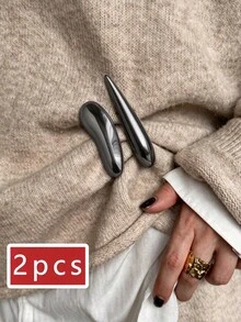 2pcs Metal Brooch Set, Multi-Functional Collar Pin, High Polished Scarf Buckle & T-Shirt Waist Clip, Suitable For Dress, Coat And Clothing Accessories - Multicolor - View 16