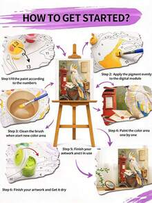 Retro Parrot Bicycle With Mailbox DIY Painted Digital Kit, Retro Postal Theme Bird Frameless Oil Painting Wall Decoration. - A - View 4