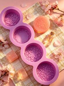 Multi-Pattern 4-Cavity Artistic Floral Silicone Mold, Exquisite Vintage Embossed Design, Easy Release Heat Resistant, Suitable For DIY Handmade Soap Molds, Aromatherapy Candle Molds, Artwork Making, Chocolate Molds, Home Multifunctional Molds - Multiple Styles - View 6