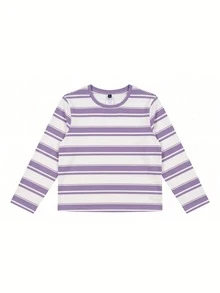 1pc Girls' American Retro Slouchy Wide Stripe Long Sleeve T-Shirt, Y2K ...