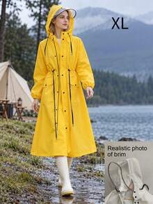 Waterproof Long Hooded Raincoat With Transparent Face Shield, Front Zipper And Snap Buttons, Adjustable Drawstring Waist, Pocket Design, Full Body Windproof, Suitable For Electric Scooter, Cycling Commute, Unisex Adult, Yellow Waterproof Raincoat - Multicolor - View 15