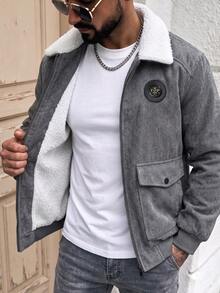 Men's Jacket, Thermal Lined Denim Jacket With Turndown Collar, Warm Winter Outerwear - Grey - View 1