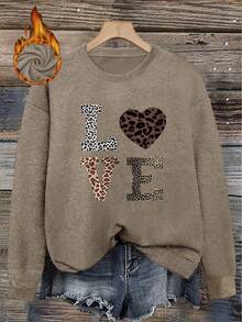 Women's Loose Fit Long Sleeve Pullover, Printed With "Office Bear" Pattern - Earth Gray - View 1