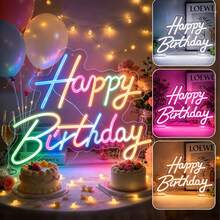 1件 Happy Birthday 霓虹燈牌，暖色 LED 燈，適用生日派對、臥室、客廳，USB 供電附開關，送給妻子、女友、父親、母親的生日禮物 - 生日快樂燈牌 - 查看 2