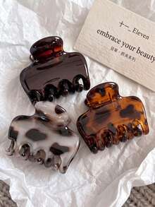 3件組女款玳瑁色髮夾，中號亮面防滑抓夾，強力固定造型髮飾，適合粗髮，Y2K風格，秋冬髮飾 - 彩色 - 查看 6