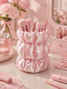 2pcs 3D Printed Satin Bow Jewelry Storage Tray & Beaded Tool Storage Tube Set, Pleated Smooth Vanity Desktop Organizer Box, Cute Necklace Ring Makeup Brush Storage Container, Sweet Gift For Women And Girls, Makeup Storage, Room Decor - Multicolor - View 16