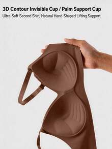 Women's Seamless Bra With Palm Support, Solid Color, Comfortable Lingerie, Thinner Top And Thicker Bottom, Comfortable Thin Strap Design, Suitable For Casual Wear And Dating - Coffee Brown - View 7