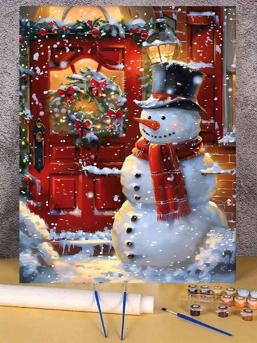 DIY Paint By Numbers Set - Christmas Snowman, Arts And Crafts For Adults DIY Canvas Art, Perfect Home Decoration & Christmas Gift Idea