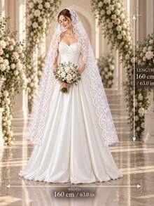 1pc Floral Lace Sequin Cathedral Style Bridal Veil, Long Wedding Veil With Metal Comb, Suitable For Bride - Multicolor - View 12