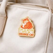 Cute Orange Cat Enamel Pin, "Life Is Better With An Orange Cat" Metal Brooch, Funny Kitten Badge For Backpack Jacket Hat, Lovely Gift Foe Cat Lover - Multicolor - View 11