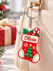 Personalized Christmas Stocking Keychain, Custom Holiday Keyring, Christmas Gift For Coworkers, Stocking Stuffer - Multicolor - View 1