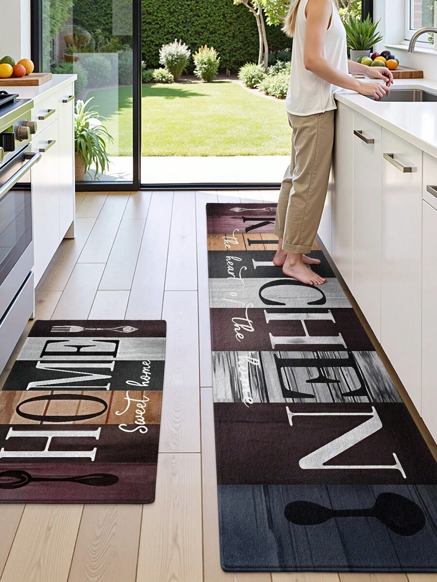 1pc Long Runner Rug, Kitchen Mat, Vintage Farmhouse Style Long Floor Mat, Door Mat, Suitable For Bathroom, Kitchen, Bedroom, Living Room, Machine Washable, Easy To Clean, Entryway Mat, Non-Slip Rug, Bedroom Autumn Home Decor, Winter Christmas Style - Multicolor - View 1