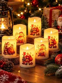6pcs Christmas Flameless Flickering LED Candles,Santa Claus Snowman Timer Tea Light,Flameless Flickering Battery Powered For Xmas Indoor Home Decor,Christmas Tree Decor,Xmas Table Decor,Xmas Eve Family Dinner Table Setting,Living Room Fireplace Decor - Multi-color-g - View 2