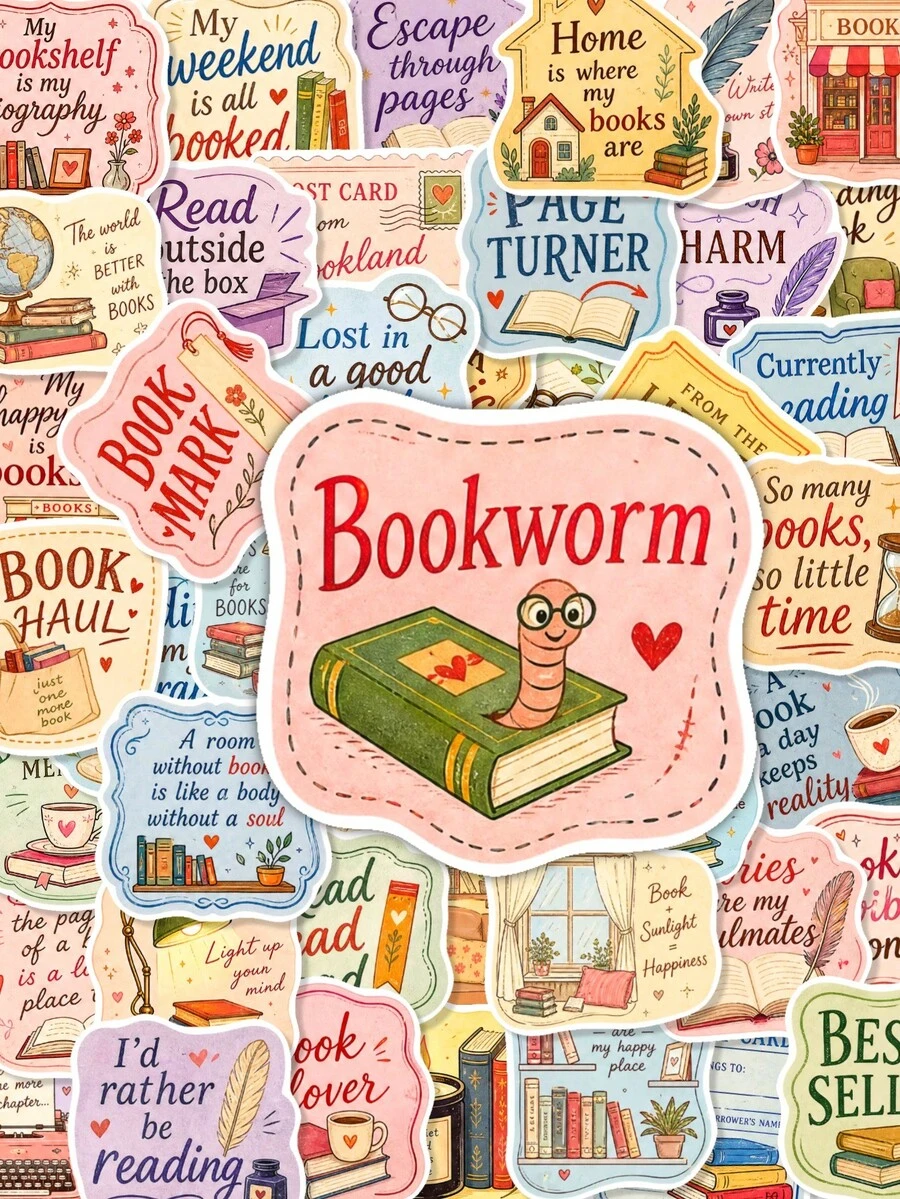50Pcs Bookworm Reading Quote Stickers, Sweet Bookworm Book Lover ...