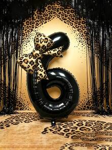 Black Number Party Balloon Set With Leopard Print Bows, Suitable For Birthday Party, Wedding Decoration, Anniversary, Holiday Celebration, Backdrop, Outdoor Party Atmosphere And Photo Decoration Supplies - Black Suit - View 13