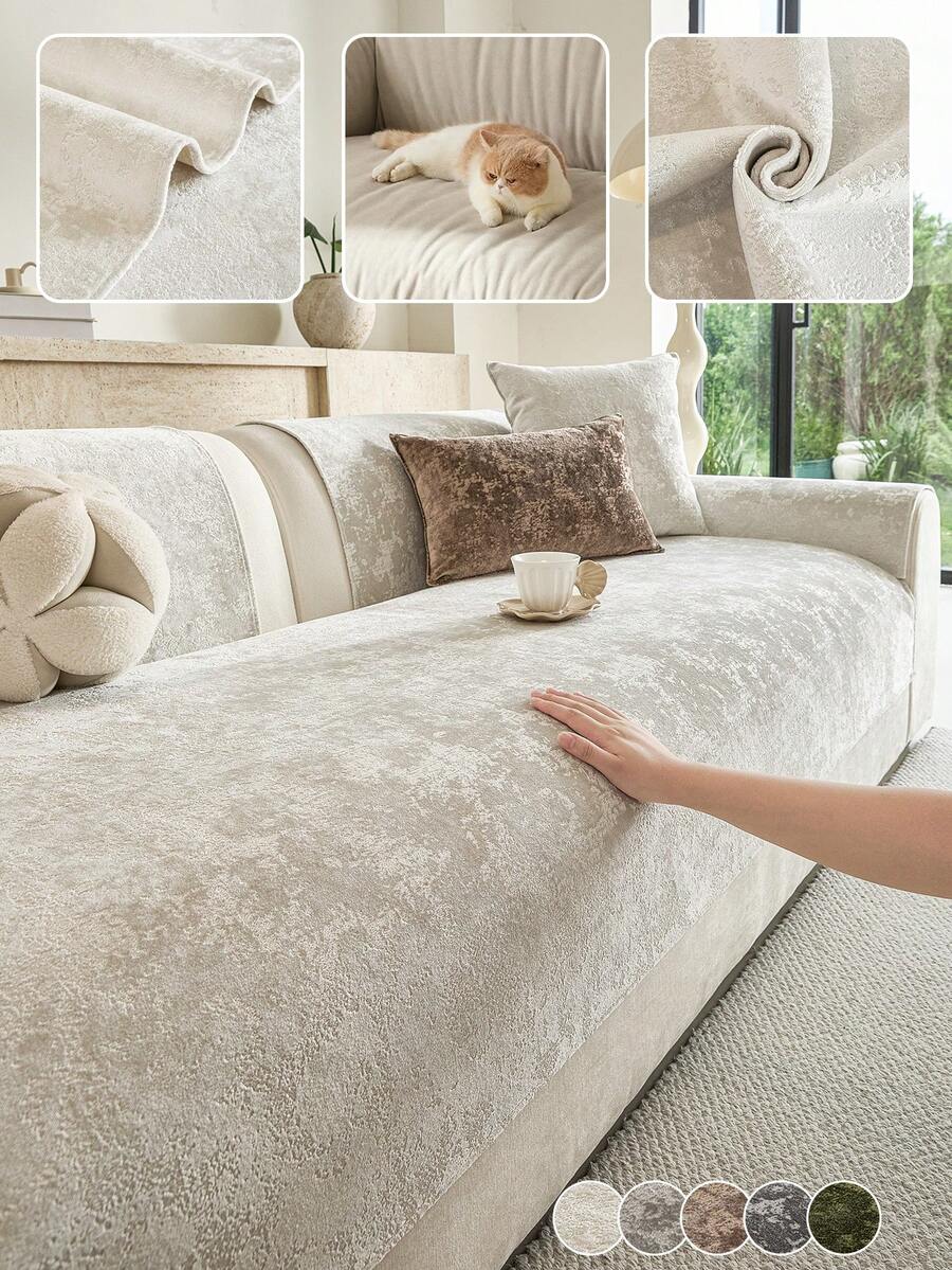 1pc Vintage Washed Chenille Sofa Seat Cover, Soft Distressed Marble ...