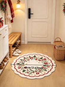 1pc Christmas Atmosphere Bedroom Decor Bedside Rug, Gift Red Berry Pattern Living Room Bay Window Rug, Minimalist Vintage Closet Holiday Plush Rug, Fluffy Soft Closet Rug, Suitable As Christmas Gift For Friends - Multicolor - View 5