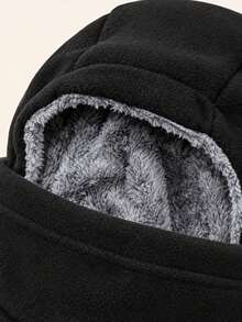 1 mũ mặt nạ lông cừu giữ ấm unisex, bảo vệ toàn mặt chống gió mùa đông, thiết kế dây rút, bảo vệ cổ ấm, phù hợp cho trượt tuyết, đạp xe, đi xe trượt tuyết và săn bắn trong các hoạt động ngoài trời thời tiết lạnh - màu đen - Xem 5