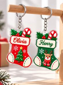 Personalized Christmas Stocking Keychain, Custom Holiday Keyring, Christmas Gift For Coworkers, Stocking Stuffer - Multicolor - View 4
