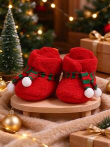 Infant Boy And Girl Slippers Comfortable Wool Boots Soft Soled Warm Cartoon Socks Newborn Infant Shoes - Red - View 3