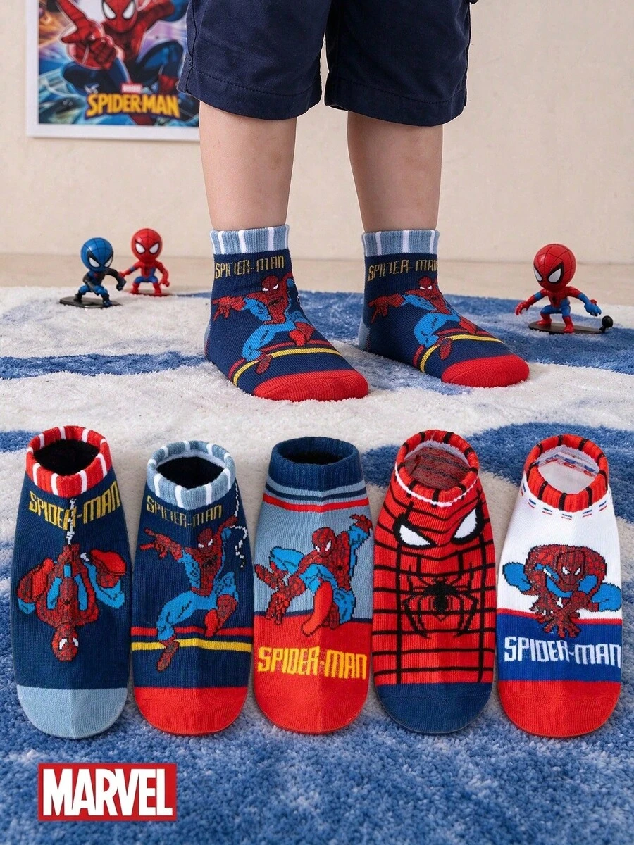 Disney Collaboration 1/5 Pack Boys' Short Socks, Spider-Man Cartoon ...