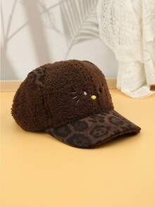 1pc Women's Baseball Cap, Teddy Fleece, Animal Shaped Baseball Cap, Leopard Print, Adjustable Curved Brim, Color Block, Cute, Daily Shopping, Holiday Wear - A - View 8
