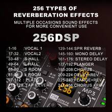 4通道 256DSP DJ混音器 USB音訊混音器 MP3電腦混音器 + 48V幻象供電，適用於卡拉OK、家用舞台錄音 - 黑色 - 查看 4