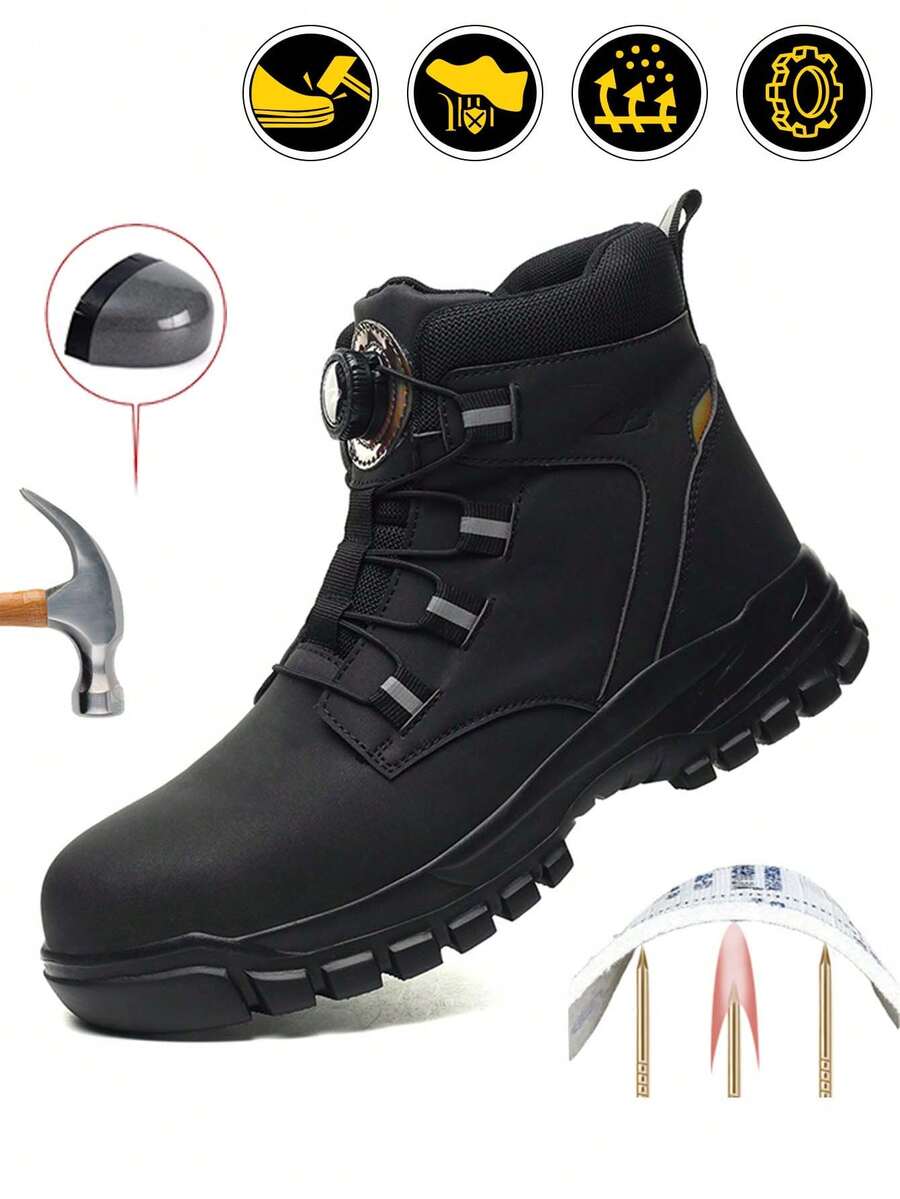 Unisex Top Steel Toe Work Boots, Rotary Quick Lace Buckle, Anti-Smashing & Anti-Puncture Work Shoes For Construction Warehouse Outdoor