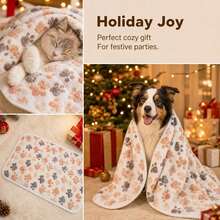 1pc Puppy Blanket, Super Soft Warm Sleeping Pad, Paw Print Pattern, Fluffy Premium Fleece Pet Blanket, Flannel Blanket, Suitable For Small And Medium Dogs And Kittens - M Off-white Paw Print 76*52 - View 2