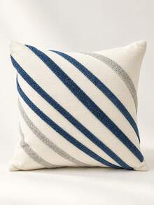 45X45cm 1pc Modern Abstract Geometric Throw Pillow, Textured Wavy Lines & Diagonal Stripes Design, Black, White, Blue & Rust Orange Decorative Cushion, Suitable For Sofa, Bedroom And Living Room - Multicolor - View 7