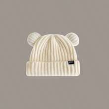 ML&ZA Women's Cute Bear Ear Knit Hat, Solid Color Ribbed Cuff Winter Beanie With Small Label, Warm Soft Headwear For Daily Outdoor Cold Weather - Multicolor - View 7