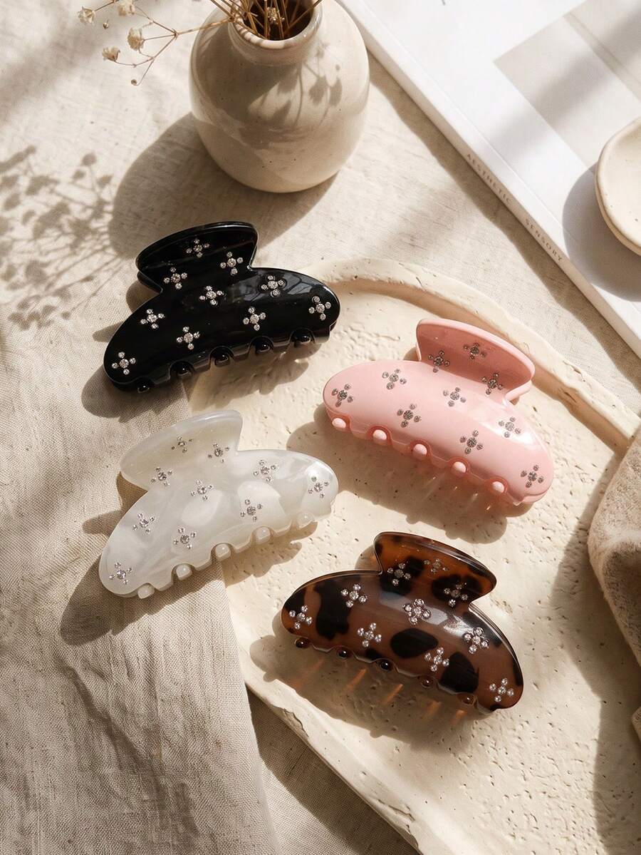 4pcs Rhinestone & Pearl Fashion Luxury Delicate Small Hair Claw Clips, Sweet Elegant Half-Up Hair Clips For Women, Suitable For Daily Wear, Parties, Dates, Valentine's Day Gift - Multicolor - View 1