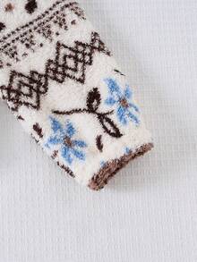 Girls' Winter Plush Hooded Jacket, Soft Fleece Casual Fair Isle Pattern Zip-Up Coat, Suitable For Outdoor Wear - Multicolor - View 7
