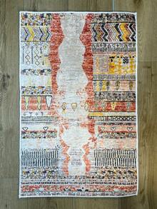 Pinkie Home - 1pc Vintage Print Bohem Living Room Rug Area Rug/Carpet/Bath Mat, Suitable For Bathroom, Kitchen, Entryway, Hallway, Bedside, Living Room, Bedroom, Machine Washable Rug, Home Decor - Burnt Orange - View 3