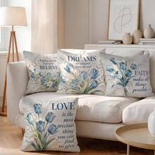 4pcs/1pc A Tulip Quote Pattern Pillow Case Without Insert, Single-Sided Printed Pillow Case, Suitable For Living Room Bedroom Home Decor, All Season Pillow Case - Multicolor - View 2