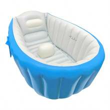 Bañera Inflable para Bebé Recién Nacido con Bomba de Aire, Tina de Baño Infantil Portátil - Azul - Ver 7