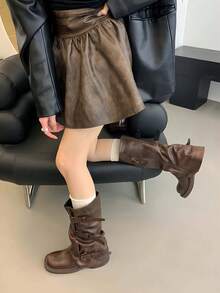Black Chunky Heel Ankle Boots For Women, Round Toe, Back Zipper, Commuter Versatile Comfortable Mid-Heel Work Leather Boots, 2026 New Style - B-1 Brown - View 2
