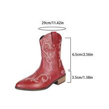 Fall/Winter Women's 2026 Spring/Autumn New Outdoor Fashion Embroidery Patchwork Slip-On Ankle Boots Western Ankle Boots,Boots For Women,Cowboy Boots - Burgundy - View 8