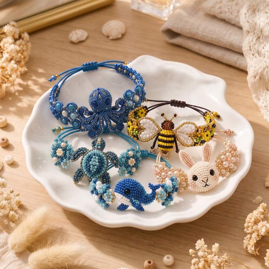 1 Set 3D Beaded Animal DIY Handmade Kit, Colorful Beads Jewelry Making Set With Bracelet Cord, Handmade Animal Pendant Bracelet Accessories, Suitable For Creative DIY Projects, Personalized Jewelry And Unique Gifts - Set - View 1