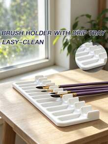 6-Slot Nail Art Brush Holder, 1-Piece, Made Of Durable Plastic, With Simple Color Design, Wavy Edge Shape, Smooth And Compact, Saves Space, Suitable For Nail Technicians, Home Nail Salons And DIY, Halloween And Christmas Gifts - Multicolor - View 5