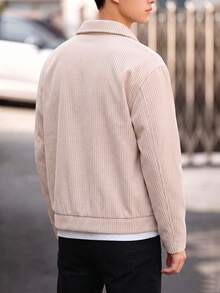 Teen Boys Vintage Street Style Zip-Up Hoodie, Loose Drop Shoulder Zip-Up Sweatshirt - Apricot - View 5
