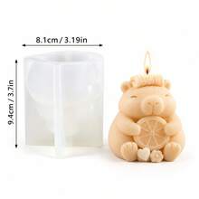 Capybara-Shaped Scented Candle Silicone Mold With A Towel On Top And Orange Slices In Arms, DIY Soap Craft Ornament Gypsum Fragrance Diffuser Gift Candle Mold, Reusable - Multicolor - View 5