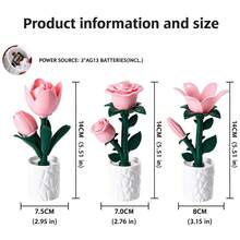1pc Building Block Flower Night Light, LED Desktop Ornament Light, Battery-Powered, DIY Rose, Tulip, And Freesia Ambience Table Lamp, Suitable For Bedrooms, Indoor Spaces, Home Decor, Parties, Christmas, Desktop Decorations, And Holiday Lighting. - Building Block Flower Desk Lamp - View 4