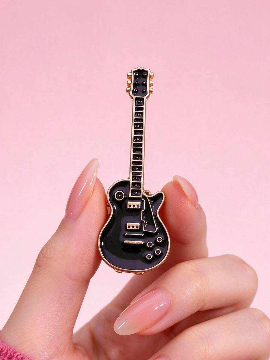 QIHOO Music Guitar Brooch, Women Safety Pin Bag Decoration - Black - View 1