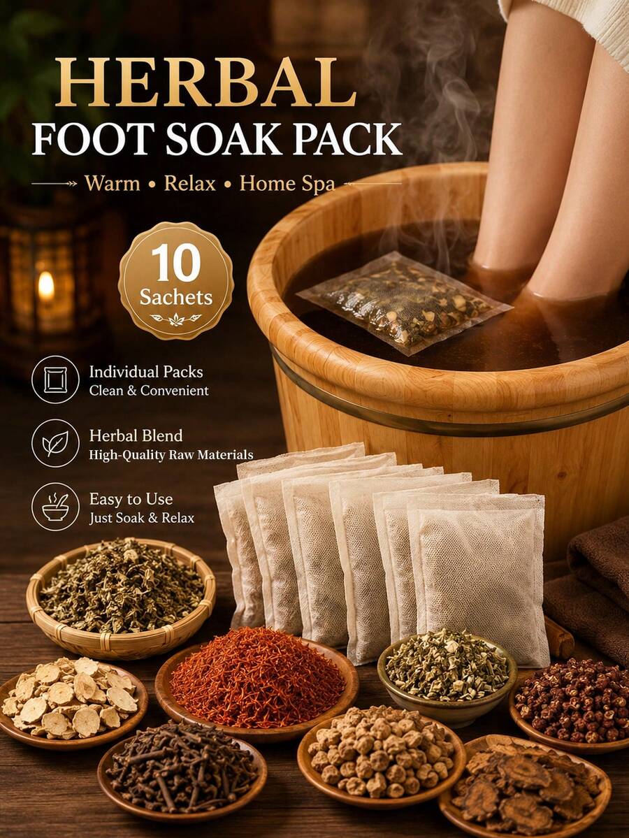 10 Packs/Bags, Herbal Foot Bath Pack, Warm Feet And Body, Relax Feet, Long-Lasting Warmth, Herbal Formula, Unisex, All Season Use