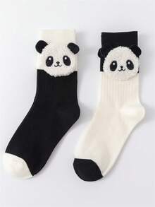 Boys Girls Panda Head Handmade Fabric Label Cute Comfortable Low Cut Socks - Black - View 17