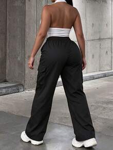 Women's Cargo Wide Leg Pants, Pairs Well With Short Tops To Create A Great Proportion, Cool American Hot Girl Style, Perfect For Daily Streetwear With A Strong Presence. - Black - View 2