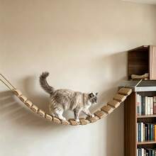 Cat Rope Ladder Wall Mounted - Natural Jute Rope Wrapped Climbing Ladder Stairs Bridge Flexible Wall Scratching Steps Post For Indoor Cats Kitty, Heavy Duty Wooden Cat Wall Furniture Shelves - Ginger - View 3