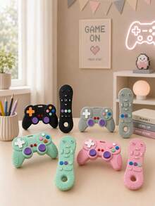 Remote Control & Game Controller Shaped Teething Toy, 3+ Years Old Kids Chewing Toy, Grey/Green/Black/Pink, Silicone Material Relieves Teething Discomfort - Multicolor - View 1
