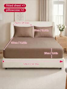 2/3pcs Solid Color Fitted Sheet Mattress Protector Bed Sheet Deep Pocket Soft Breathable Suitable For All Bed Sizes Twin/Full/King/Queen 9-12inch/25cm Deep Pocket Machine Washable Khaki - Khaki - View 29
